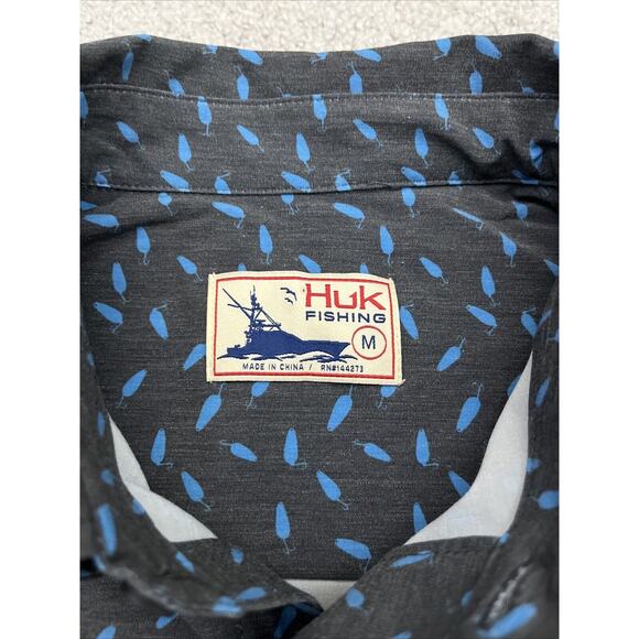 Huk Button Down Shirt Mens Medium Fishing Kona Lure Splash Performance Print NWT - Picture 4 of 11